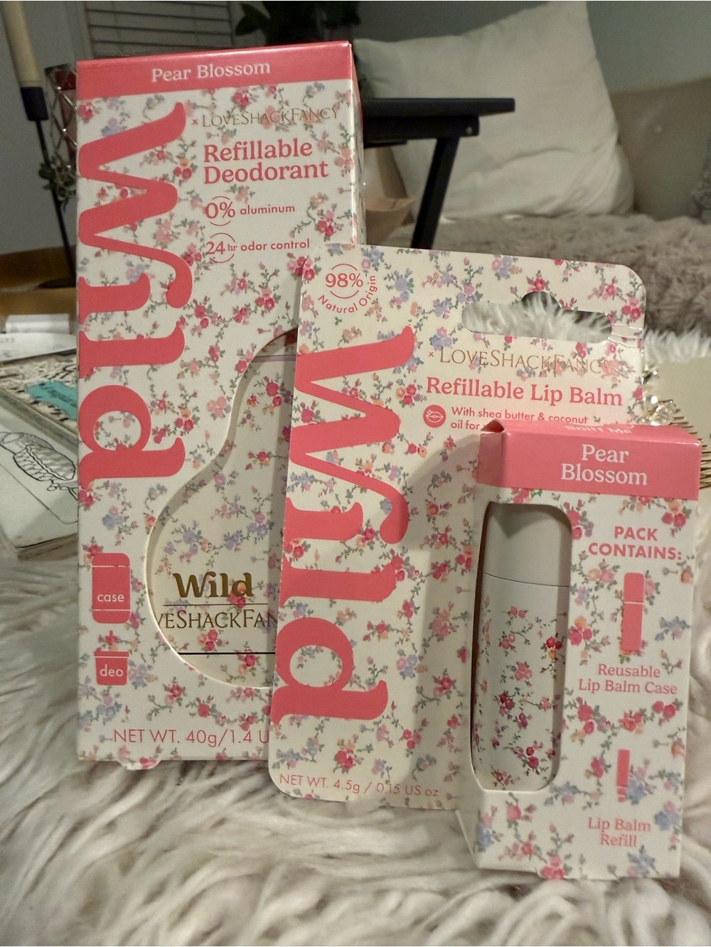 LoveShackFancy Pear Blossom Refillable Lip Balm and deodorant - Pink Floral NWT